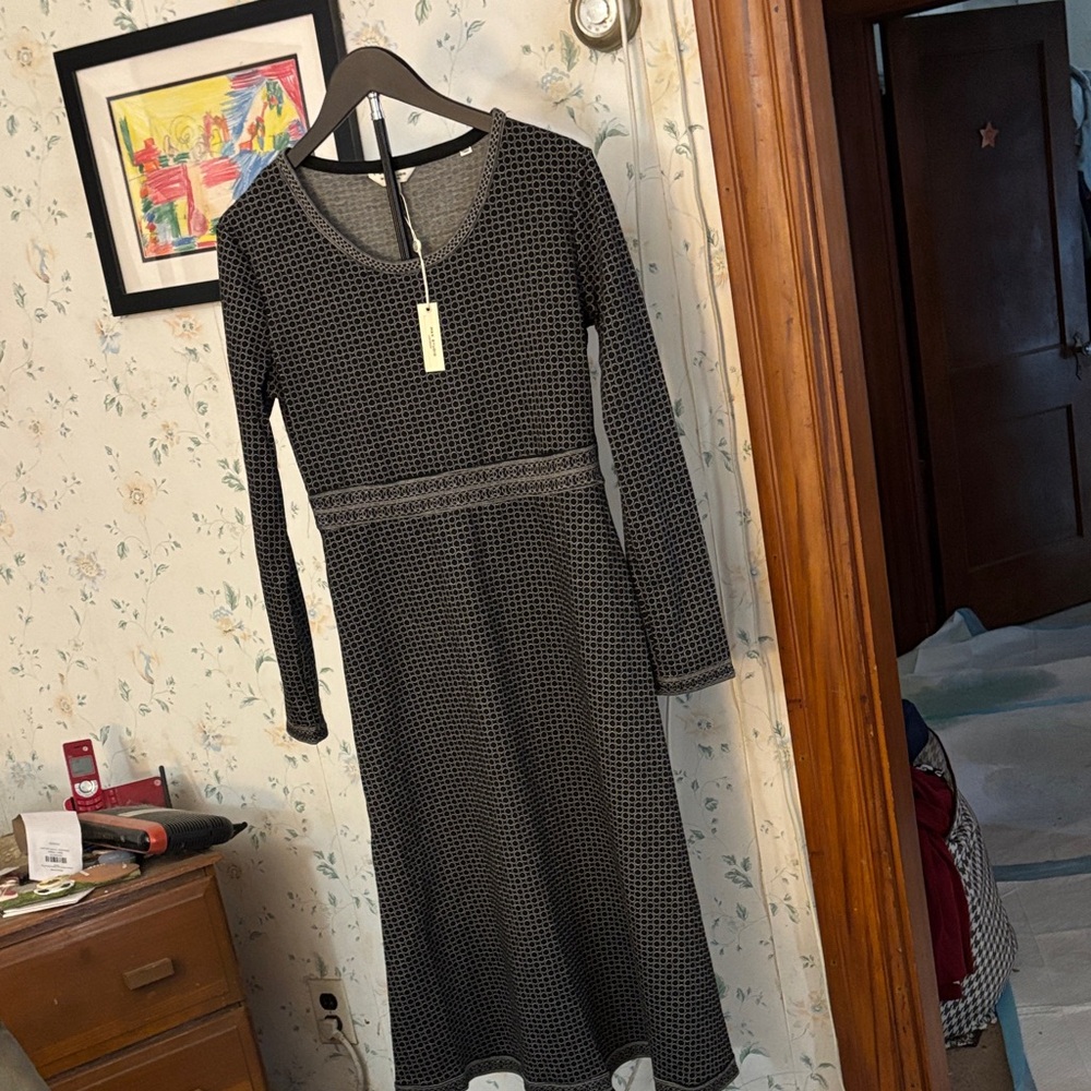 Max Studio Black Grid Pattern Long Sleeve Dress N… - image 1